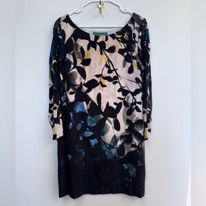 Maeve Anthropologie Abstract Leaf Print Long Sleeve Dress Medium